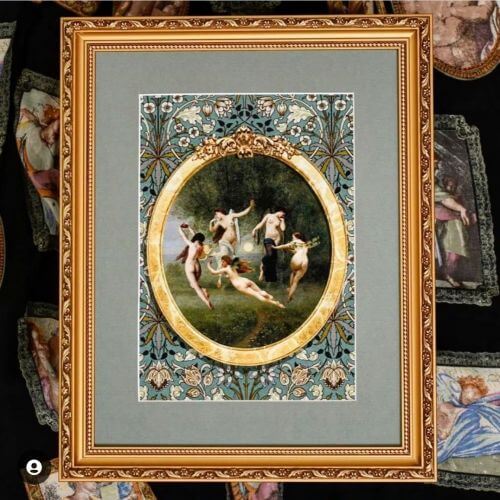 Kolaż "Taniec" oprawiawiony w złotą ramę A3